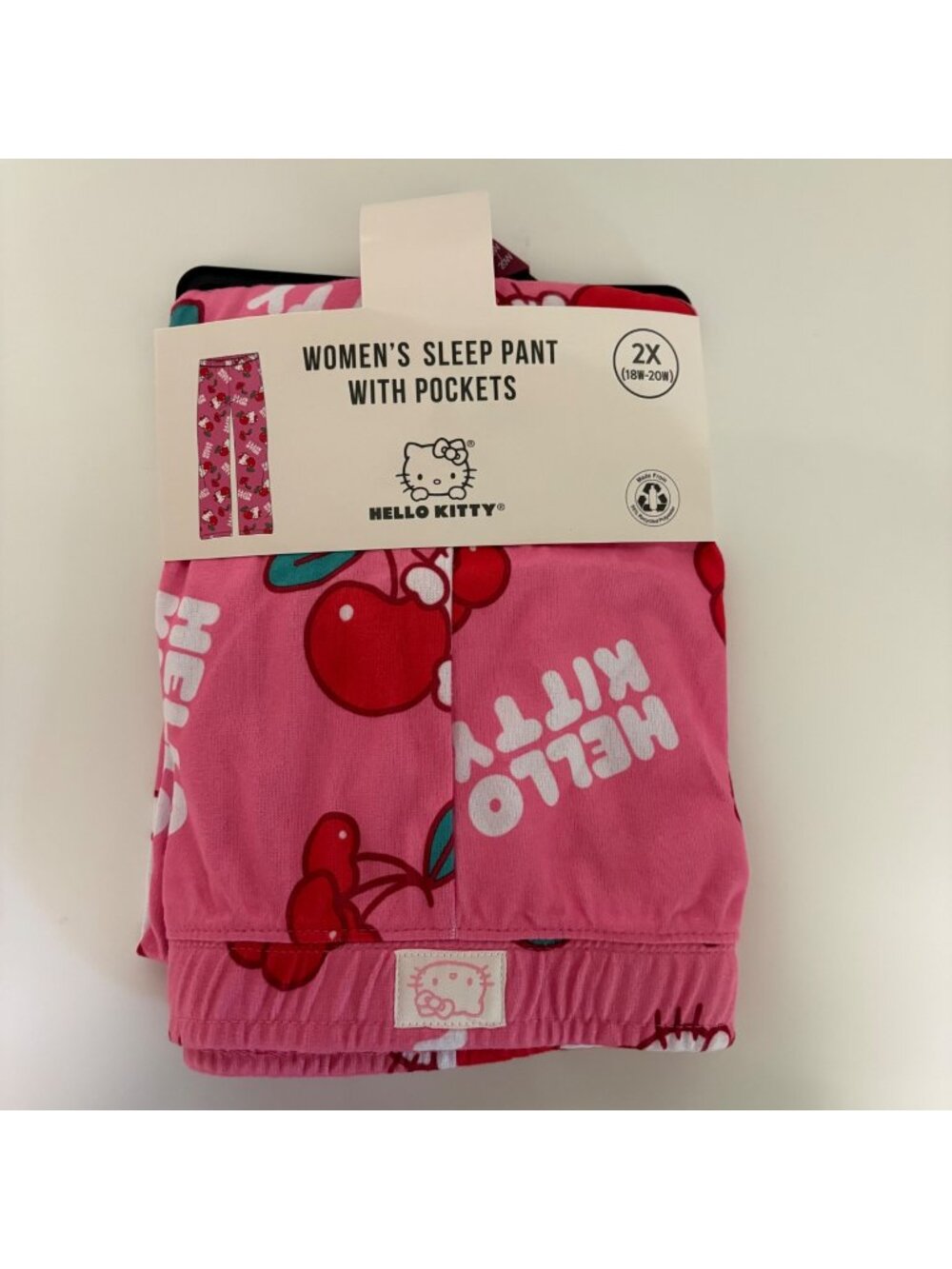 Hello Kitty Cherries Womens Sleep Pants Size 2X Pockets Pink Soft Comfy NEW